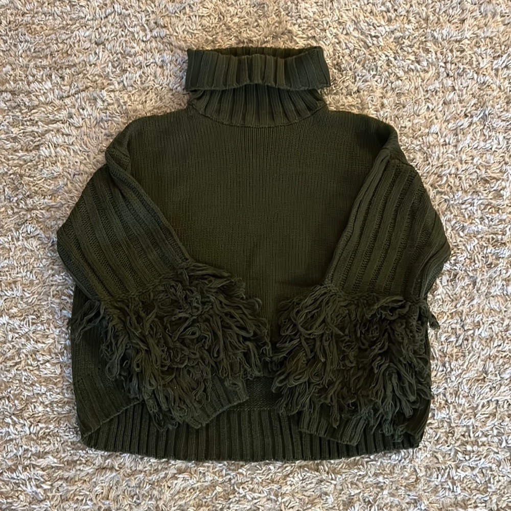 Sweater with fringe sleeves